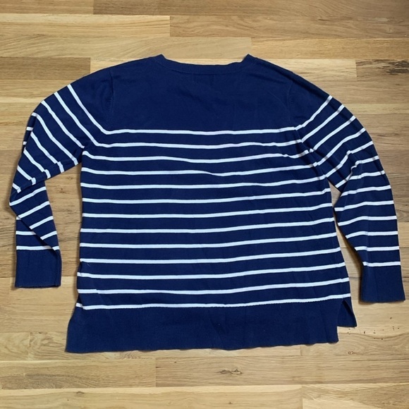 Liz Claiborne Crewneck Long Sleeve Blue & White Striped Knitted Top Women’s XXL - Picture 10 of 11